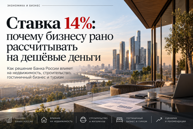 Ключевая ставка 14% — влияние решения Банка России на финансирование недвижимости, строительства и гостиниц